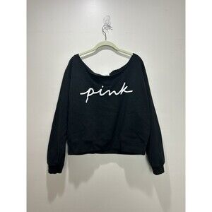 PINK Everyday Lounge Off-Shoulder Crew Sweatshirt Black Victoria Secret Sz XXL